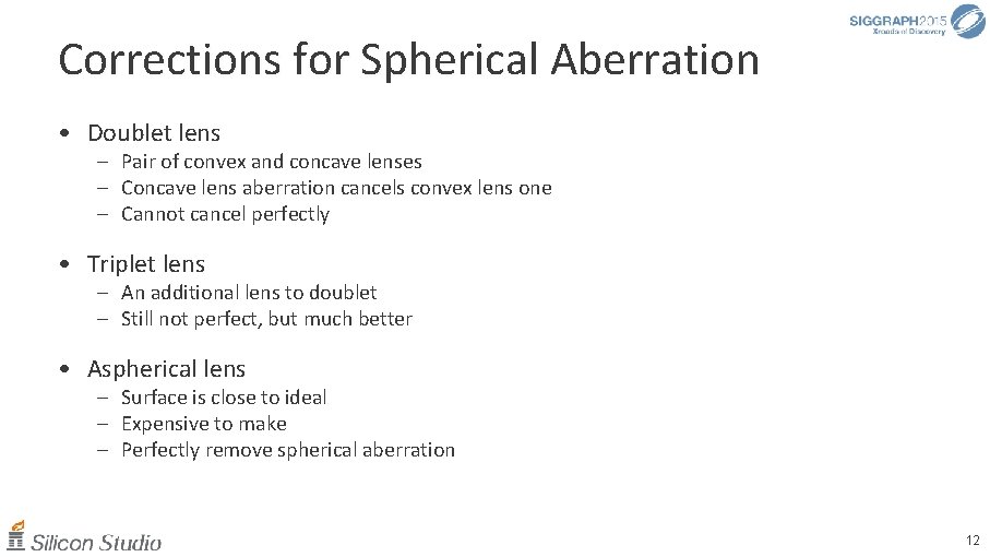 Corrections for Spherical Aberration • Doublet lens – Pair of convex and concave lenses