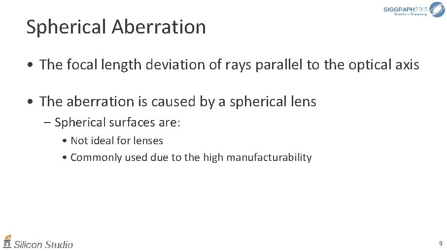 Spherical Aberration • The focal length deviation of rays parallel to the optical axis