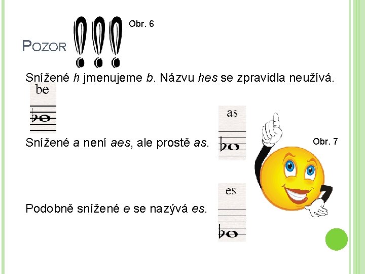 Obr. 6 POZOR Snížené h jmenujeme b. Názvu hes se zpravidla neužívá. Snížené a