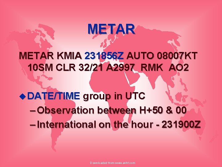 METAR KMIA 231856 Z AUTO 08007 KT 10 SM CLR 32/21 A 2997 RMK