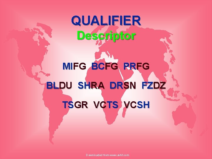 QUALIFIER Descriptor MIFG BCFG PRFG BLDU SHRA DRSN FZDZ TSGR VCTS VCSH Downloaded from