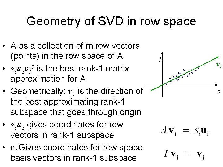 Geometry of SVD in row space • A as a collection of m row