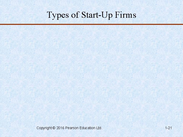 Types of Start-Up Firms Copyright © 2016 Pearson Education Ltd. 1 -21 