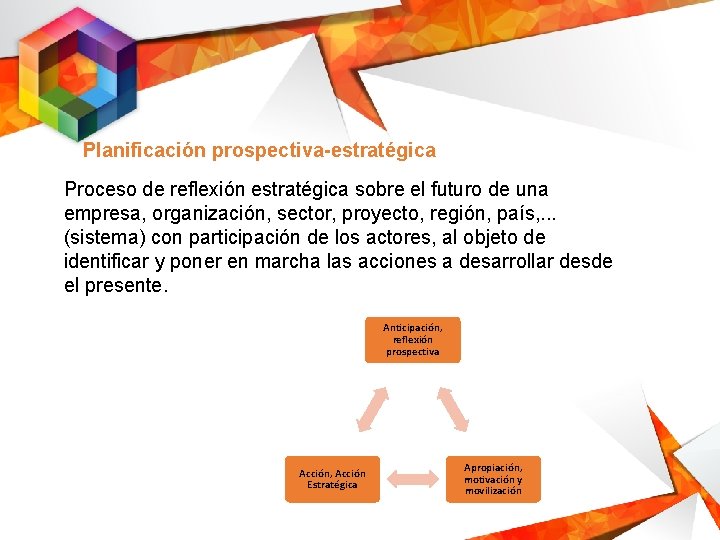 Planificación prospectiva-estratégica Proceso de reflexión estratégica sobre el futuro de una empresa, organización, sector,