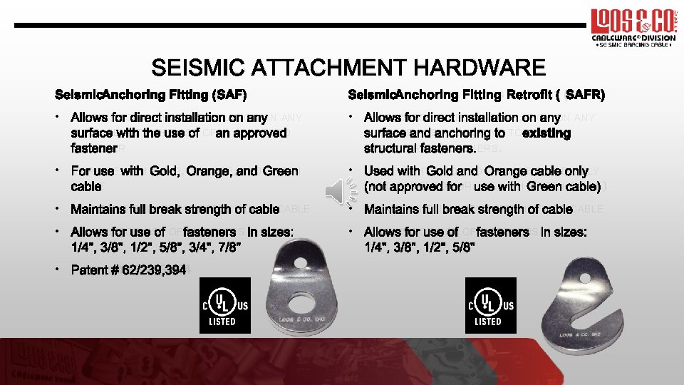 SEISMIC ATTACHMENT HARDWARE SEISMIC ANCHORING FITTING (SAF) SEISMIC ANCHORING FITTING RETROFIT (SAFR) • ALLOWS