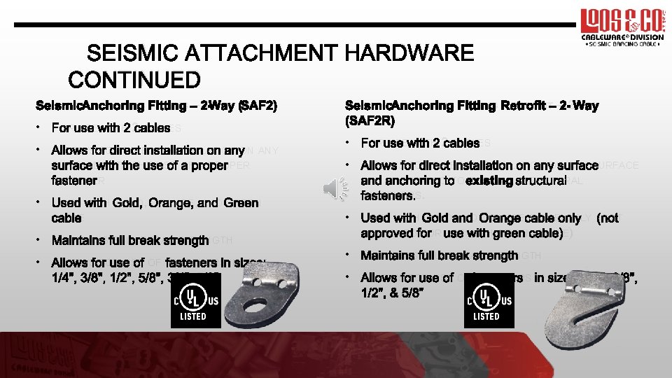 SEISMIC ATTACHMENT HARDWARE CONTINUED SEISMIC ANCHORING FITTING – 2 -WAY (SAF 2) • FOR