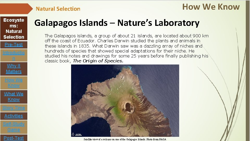 How We Know Natural Selection Ecosyste ms: Natural Selection Pre-Test Introductio n Why It