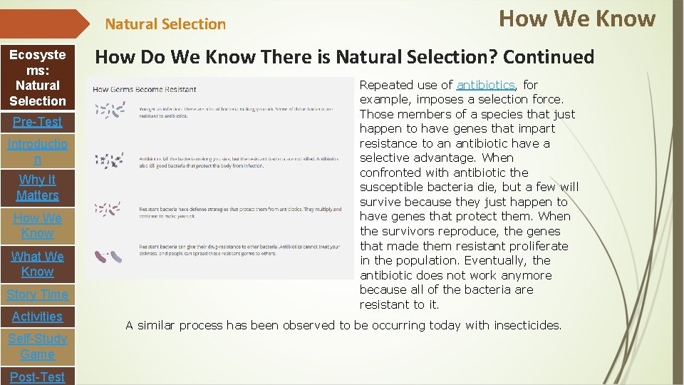 Natural Selection Ecosyste ms: Natural Selection Pre-Test Introductio n Why It Matters How We