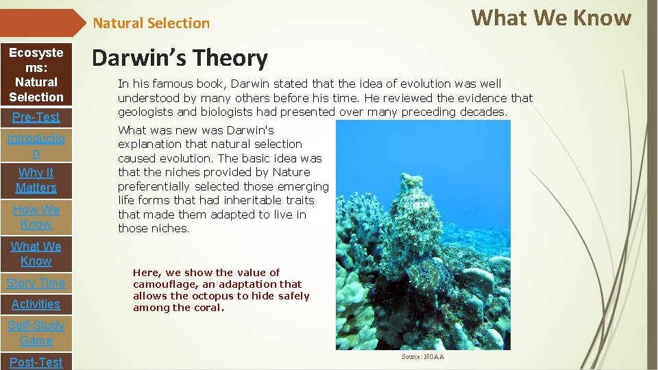 What We Know Natural Selection Ecosyste ms: Natural Selection Pre-Test Introductio n Why It