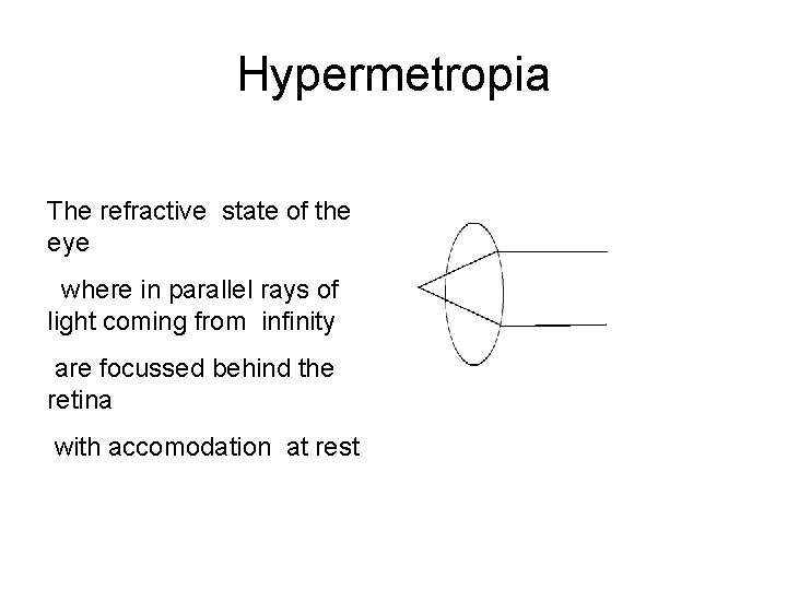 Hypermetropia The refractive state of the eye where in parallel rays of light coming