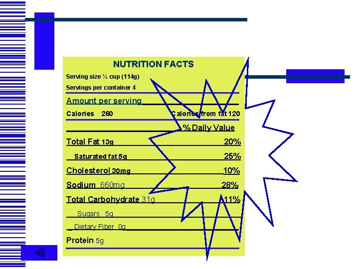 NUTRITION FACTS Serving size ½ cup (114 g) Servings per container 4 Amount per