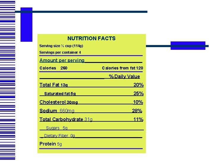 NUTRITION FACTS Serving size ½ cup (114 g) Servings per container 4 Amount per