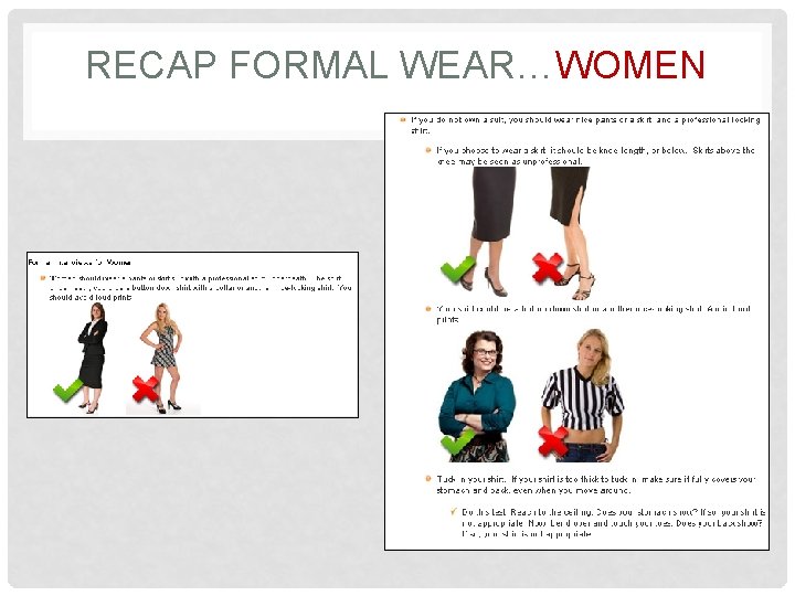 RECAP FORMAL WEAR…WOMEN 