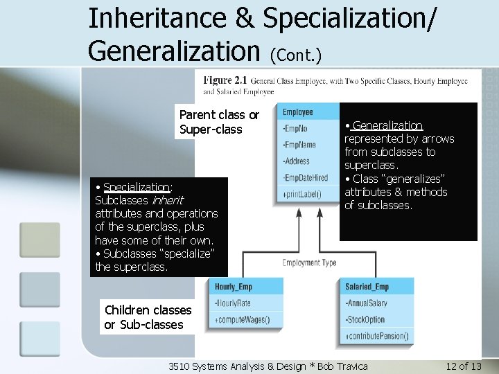 Inheritance & Specialization/ Generalization (Cont. ) Parent class or Super-class • Specialization: Subclasses inherit
