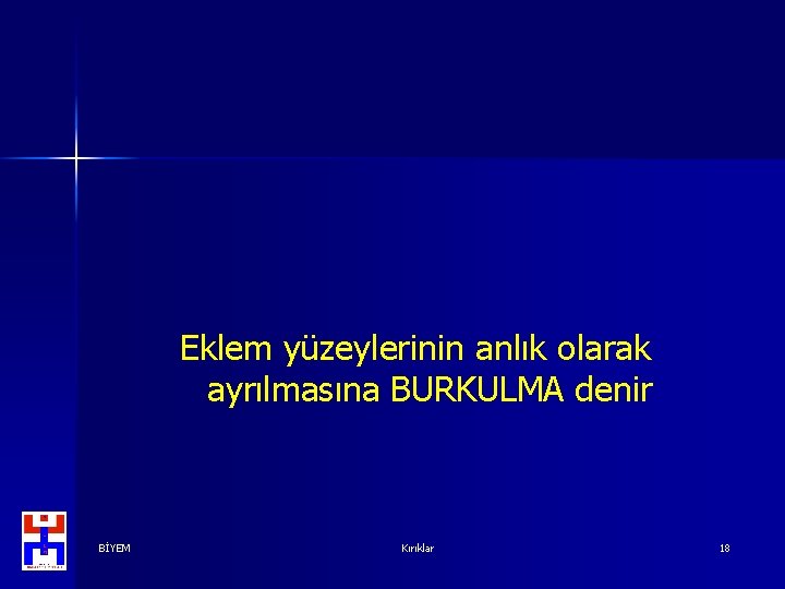 Eklem yüzeylerinin anlık olarak ayrılmasına BURKULMA denir BİYEM Kırıklar 18 