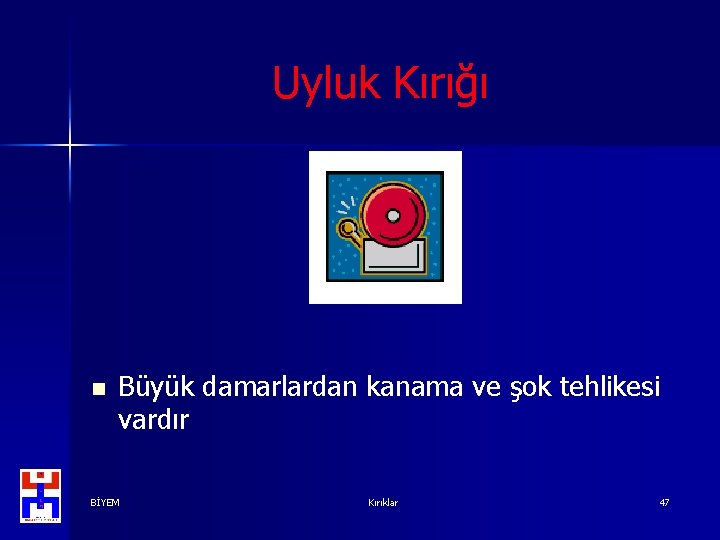 Uyluk Kırığı n Büyük damarlardan kanama ve şok tehlikesi vardır BİYEM Kırıklar 47 