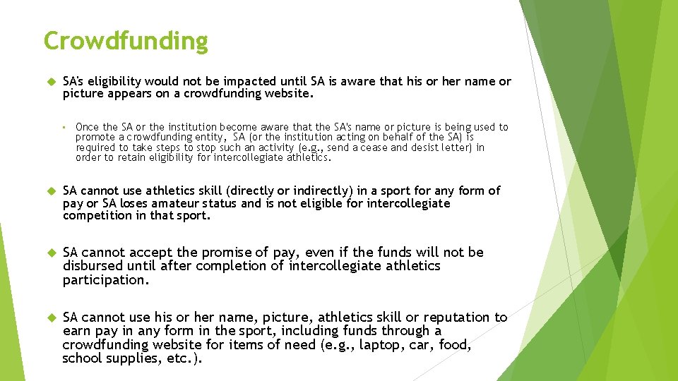 Crowdfunding SA's eligibility would not be impacted until SA is aware that his or