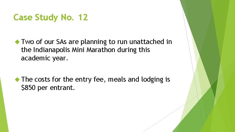 Case Study No. 12 Two of our SAs are planning to run unattached in