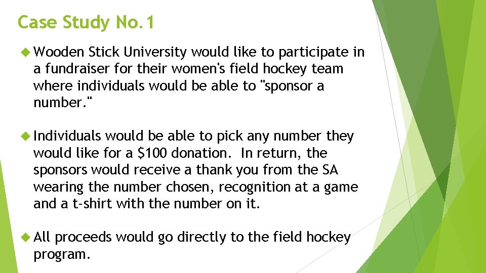 Case Study No. 1 Wooden Stick University would like to participate in a fundraiser
