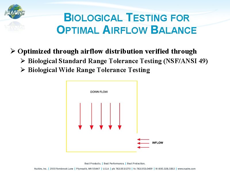 BIOLOGICAL TESTING FOR OPTIMAL AIRFLOW BALANCE Ø Optimized through airflow distribution verified through Ø