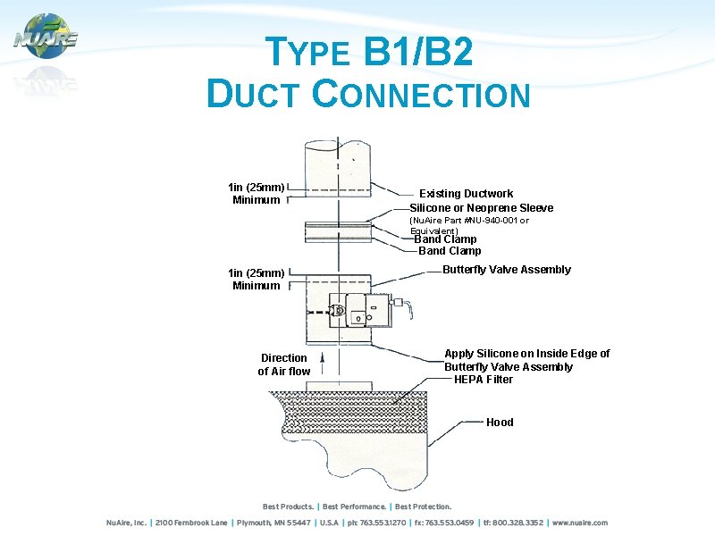 TYPE B 1/B 2 DUCT CONNECTION 1 in (25 mm) Minimum Existing Ductwork Silicone
