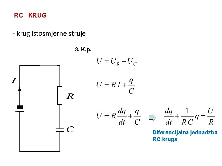 RC KRUG - krug istosmjerne struje 3. K. p. Diferencijalna jednadžba RC kruga 