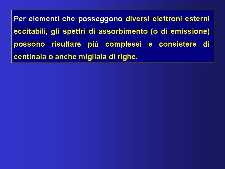Per elementi che posseggono diversi elettroni esterni eccitabili, gli spettri di assorbimento (o di