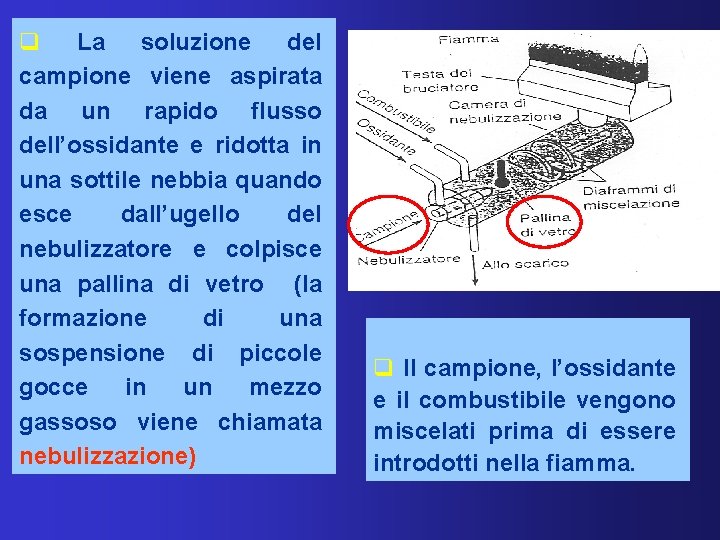 q La soluzione del campione viene aspirata da un rapido flusso dell’ossidante e ridotta