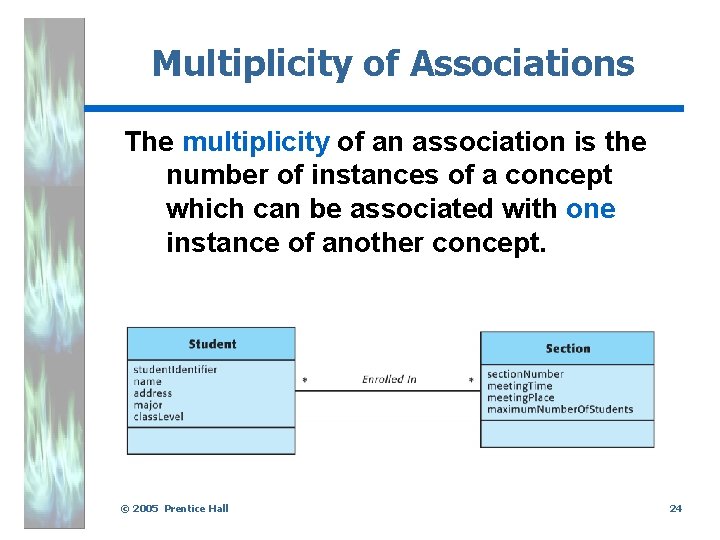 Multiplicity of Associations The multiplicity of an association is the number of instances of