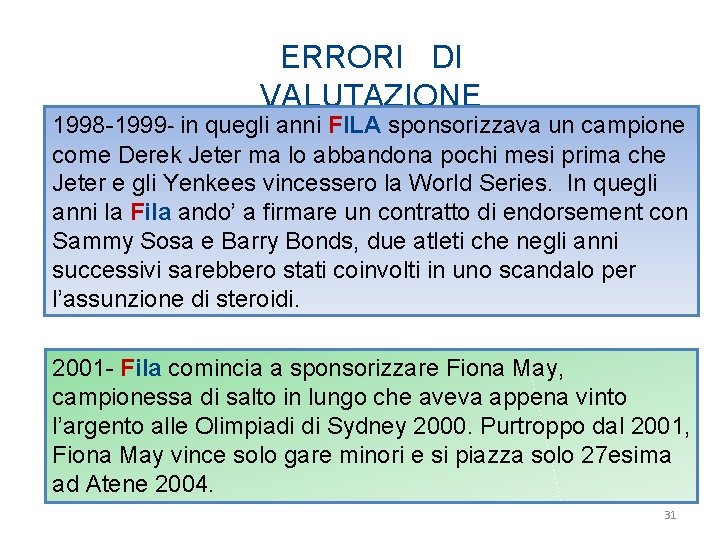 ERRORI DI VALUTAZIONE 1998 -1999 - in quegli anni FILA sponsorizzava un campione come
