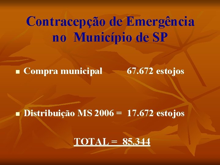 Contracepção de Emergência no Município de SP n Compra municipal 67. 672 estojos n