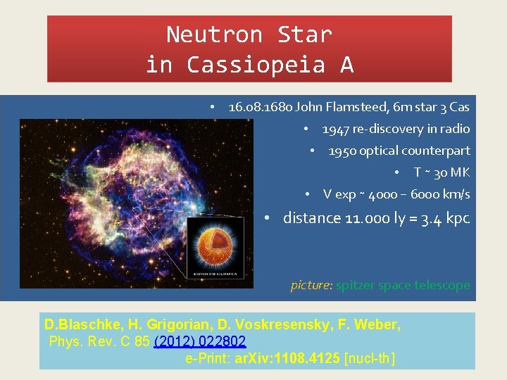 Neutron Star in Cassiopeia A • 16. 08. 1680 John Flamsteed, 6 m star