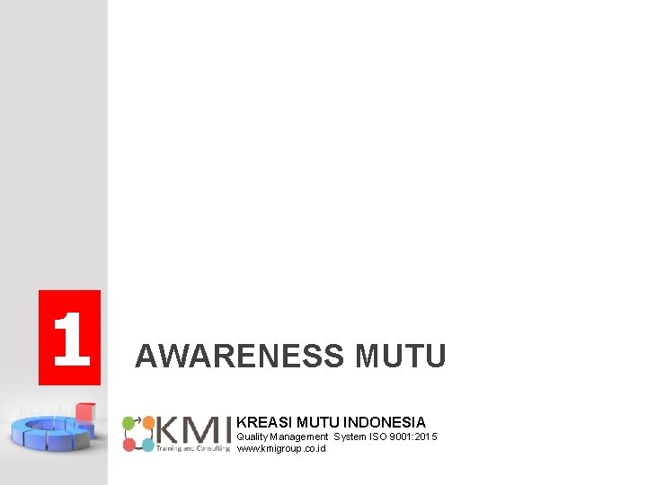 1 AWARENESS MUTU KREASI MUTU INDONESIA Quality Management System ISO 9001: 2015 www. kmigroup.