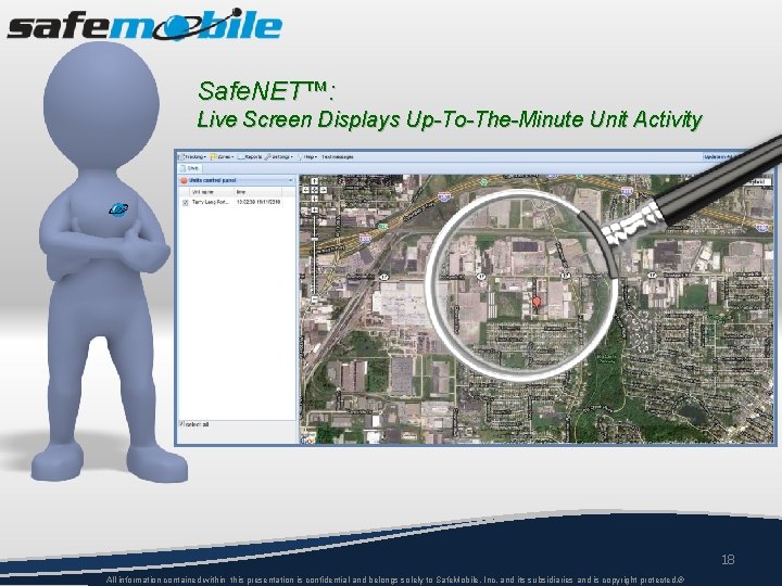 Safe. NET™: Live Screen Displays Up-To-The-Minute Unit Activity 18 All information contained within this