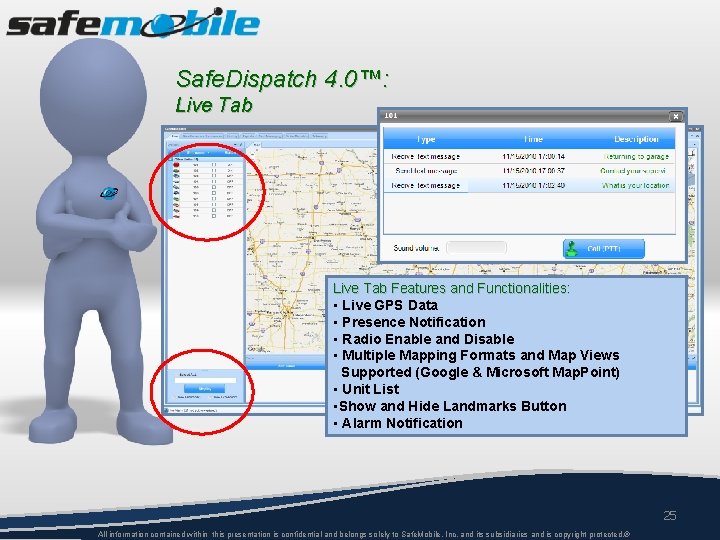 Safe. Dispatch 4. 0™: Live Tab Features and Functionalities: • Live GPS Data •