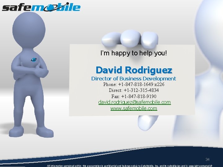 I’m happy to help you! David Rodriguez Director of Business Development Phone: +1 -847