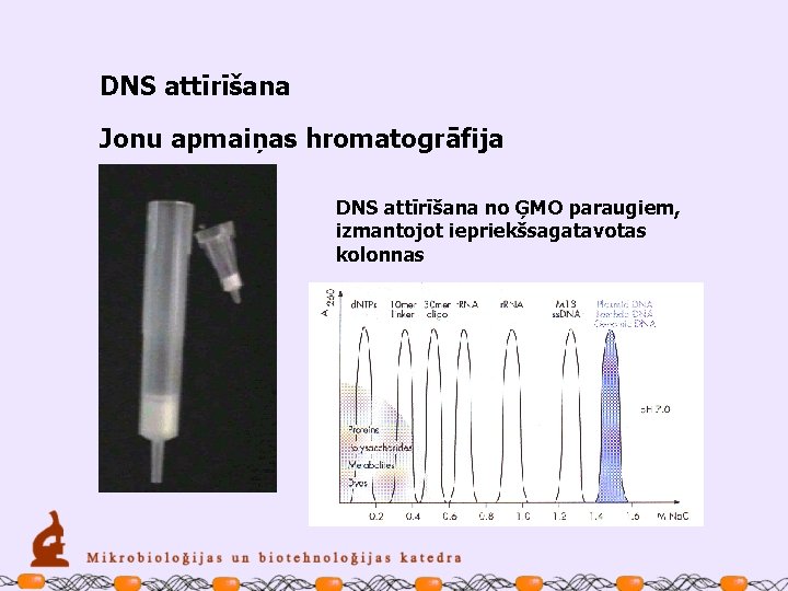 DNS attīrīšana Jonu apmaiņas hromatogrāfija DNS attīrīšana no ĢMO paraugiem, izmantojot iepriekšsagatavotas kolonnas 