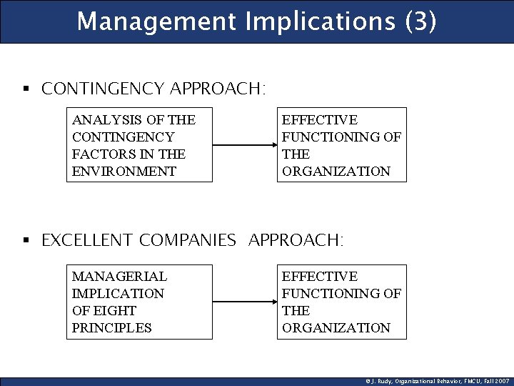 Management Implications (3) § CONTINGENCY APPROACH: ANALYSIS OF THE CONTINGENCY FACTORS IN THE ENVIRONMENT