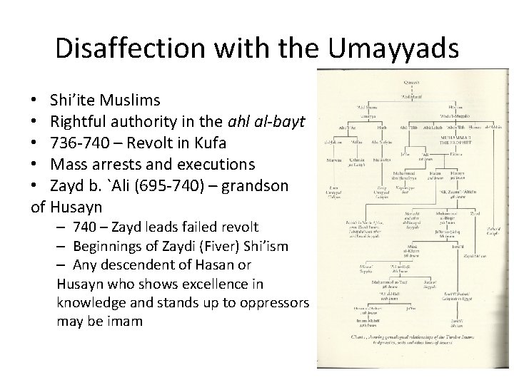 Disaffection with the Umayyads • Shi’ite Muslims • Rightful authority in the ahl al-bayt