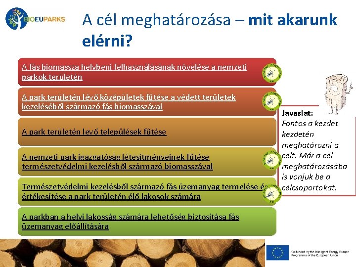 A cél meghatározása – mit akarunk elérni? A fás biomassza helybeni felhasználásának növelése a