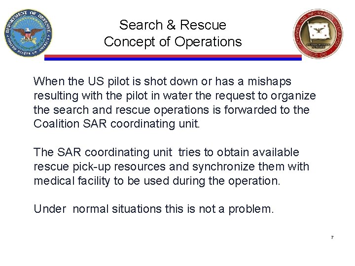 Search & Rescue Concept of Operations When the US pilot is shot down or
