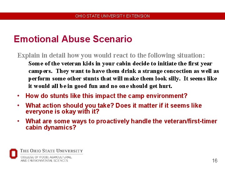 OHIO STATE UNIVERSITY EXTENSION Emotional Abuse Scenario Explain in detail how you would react