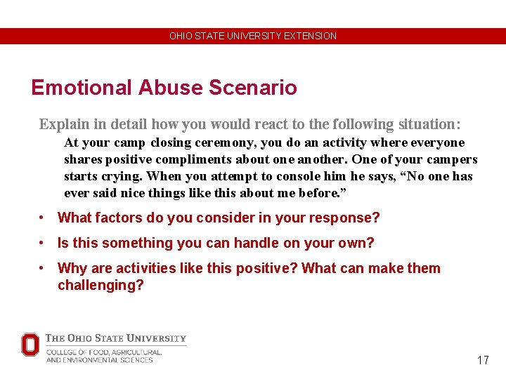 OHIO STATE UNIVERSITY EXTENSION Emotional Abuse Scenario Explain in detail how you would react