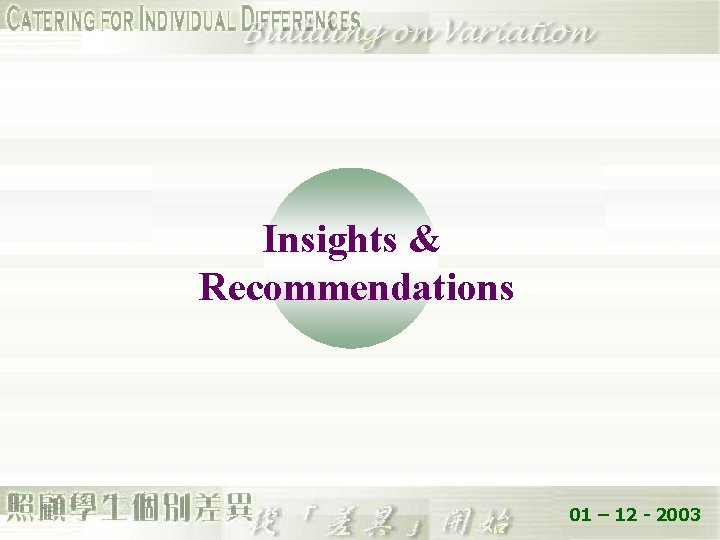 Insights & Recommendations 01 – 12 - 2003 