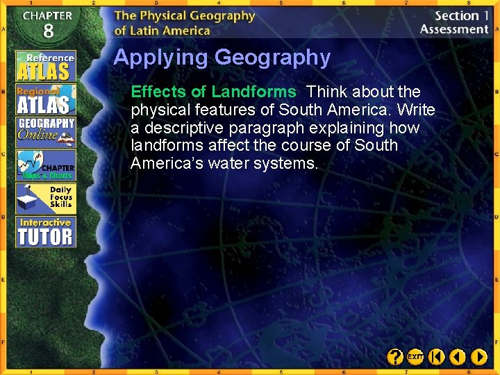 Applying Geography Effects of Landforms Think about the physical features of South America. Write