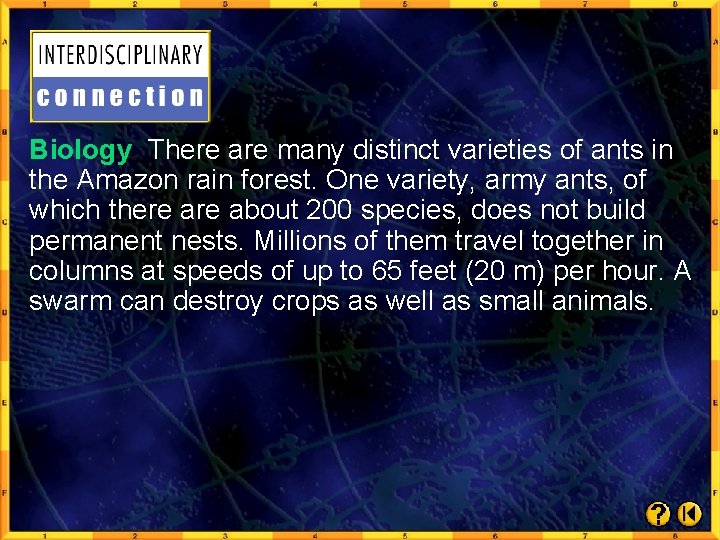 Biology There are many distinct varieties of ants in the Amazon rain forest. One