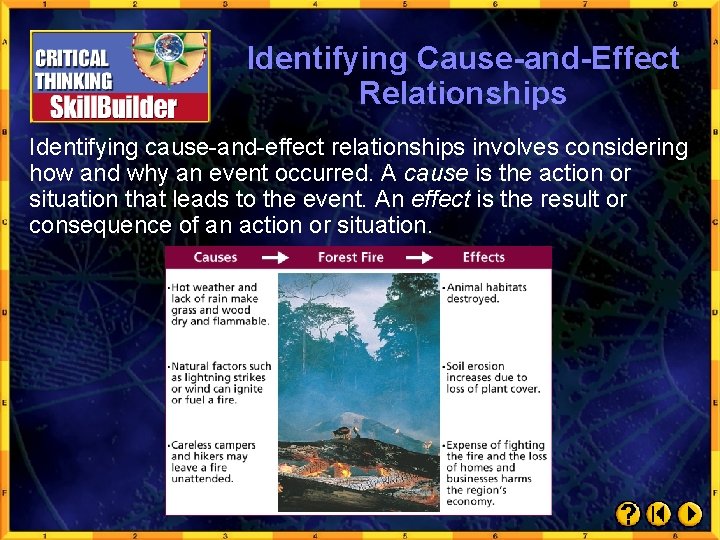 Identifying Cause-and-Effect Relationships Identifying cause-and-effect relationships involves considering how and why an event occurred.
