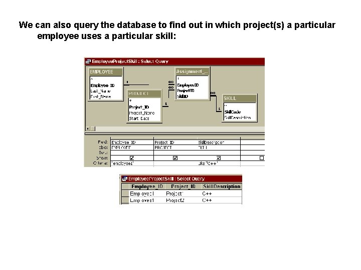 We can also query the database to find out in which project(s) a particular