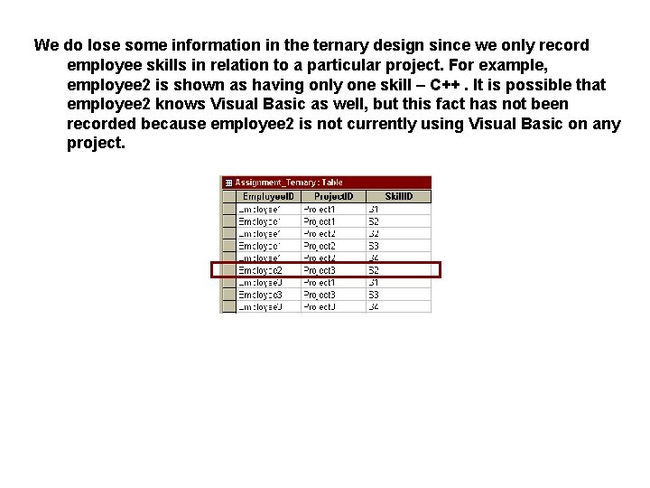 We do lose some information in the ternary design since we only record employee