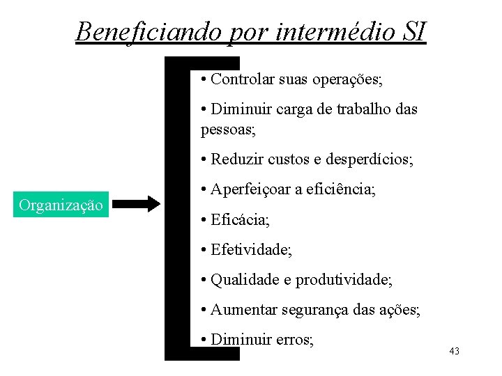 [ Beneficiando por intermédio SI • Controlar suas operações; • Diminuir carga de trabalho